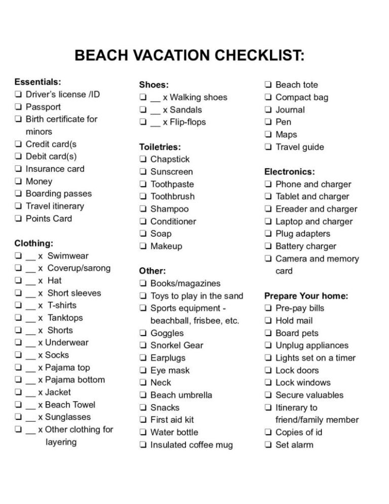 checklist for beach trip with toddler