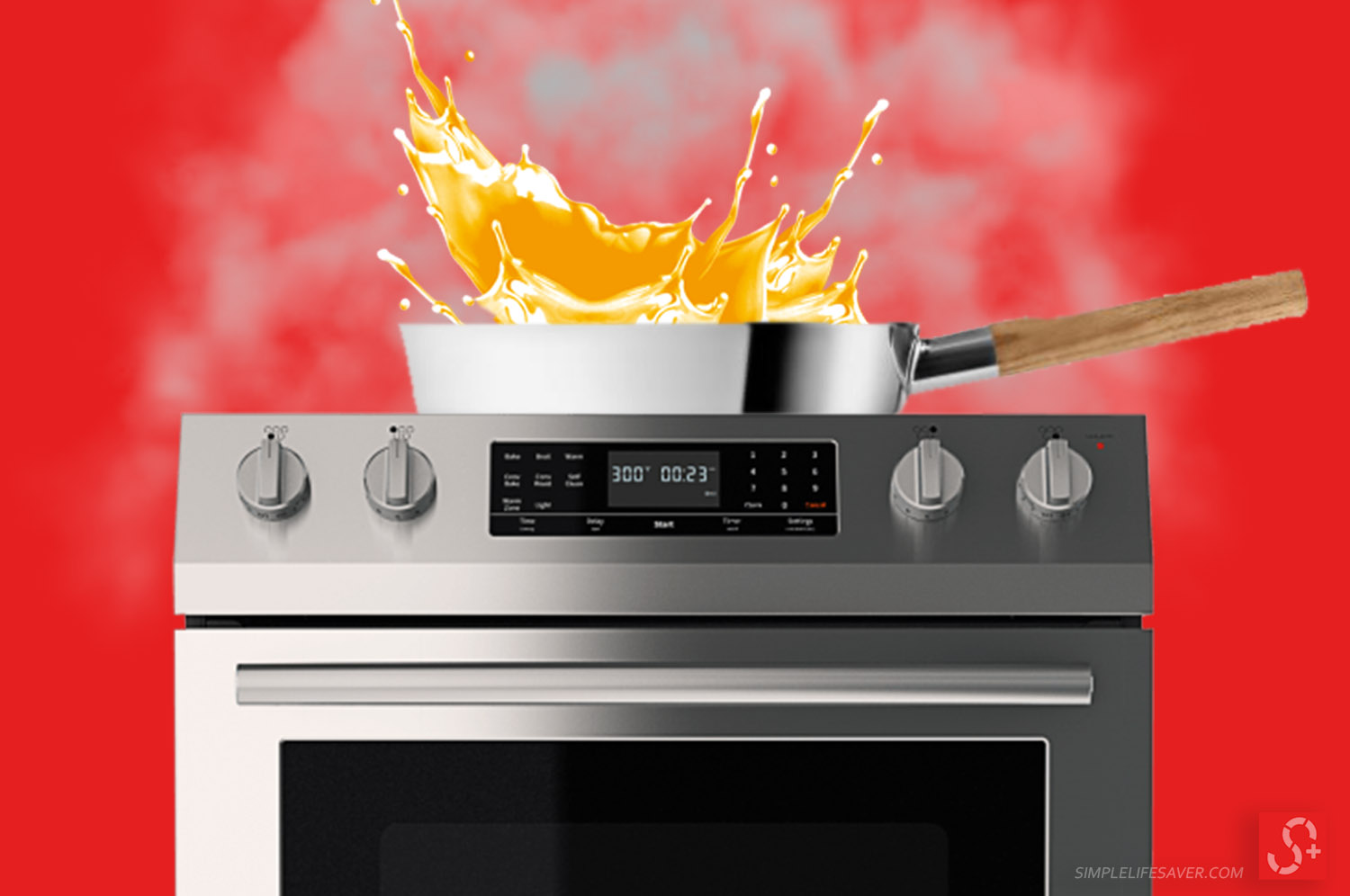 Cooking on Stove in front red background